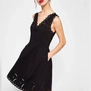 TED BAKER solid black eyelet laser cut fit and flare dress